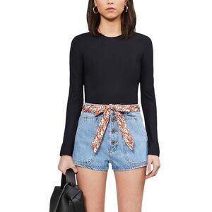 New SANDRO Paris Belted Blue Jean Shorts Size 34 Womens 2 High Rise Denim ($220)